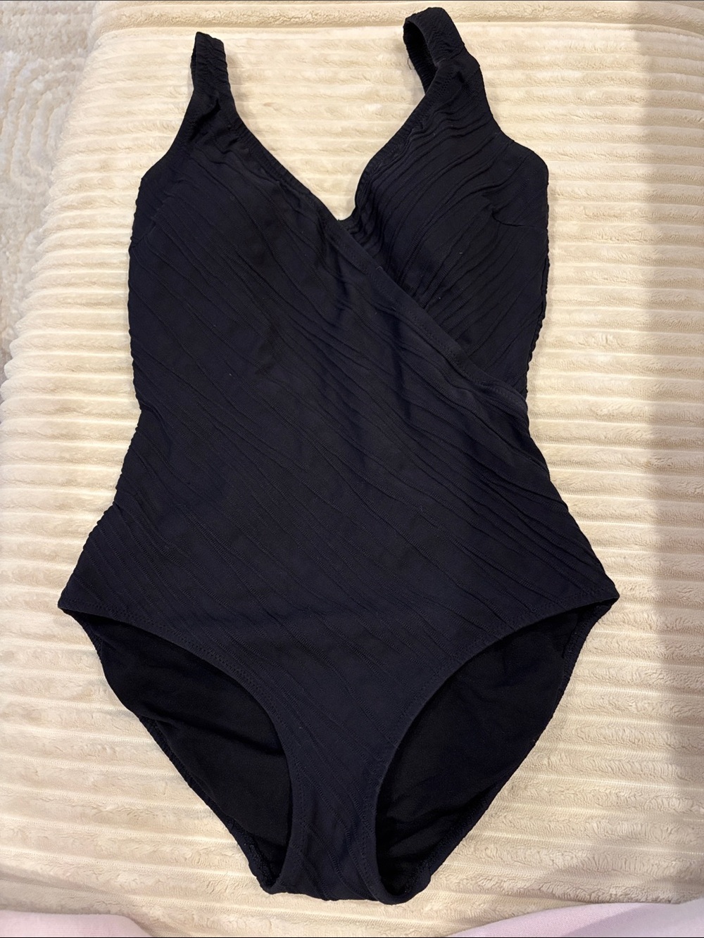 Classic Black One-Piece Swimsuit - Sleek V-Neck Design